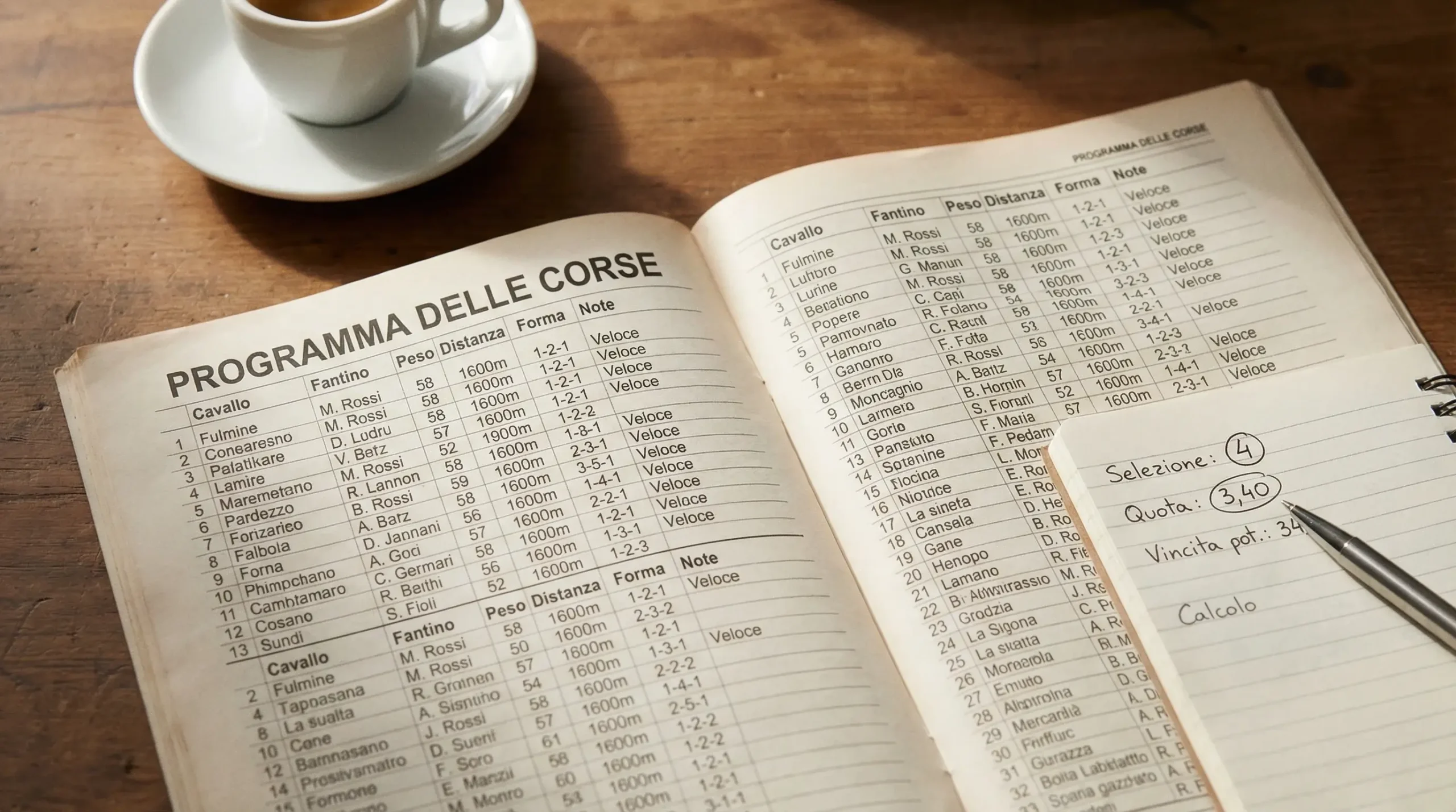 Programma ufficiale delle corse con le quote dei cavalli