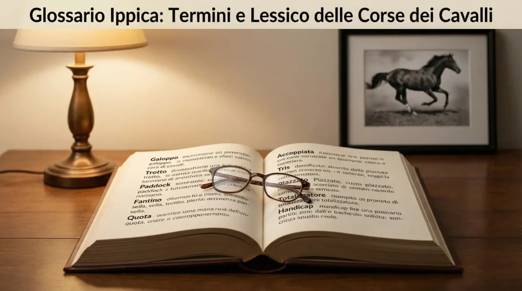 Pagina aperta di un glossario ippico con termini delle corse dei cavalli