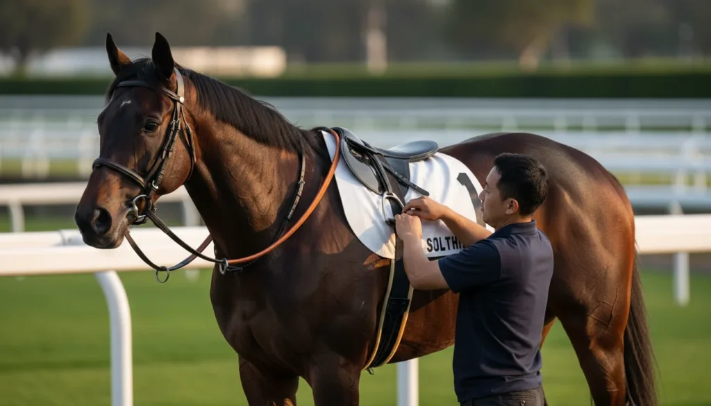 Cavallo da corsa al galoppo con il peso dell